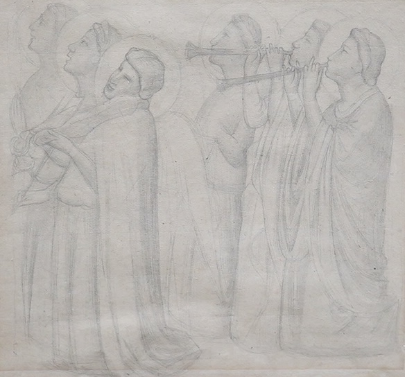 Alfred George Stevens (1817-1875), Pencil, heralding figures, unsigned, 24 x 25cm. Condition - fair